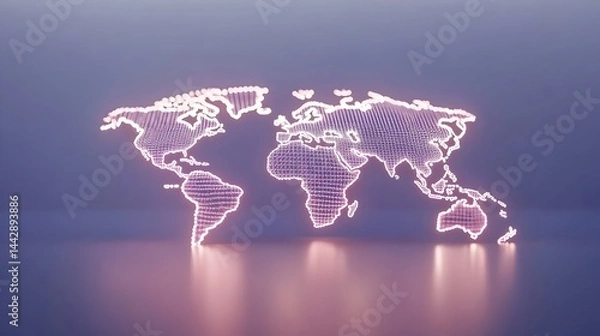 Obraz Glowing, pixelated world map on a reflective surface