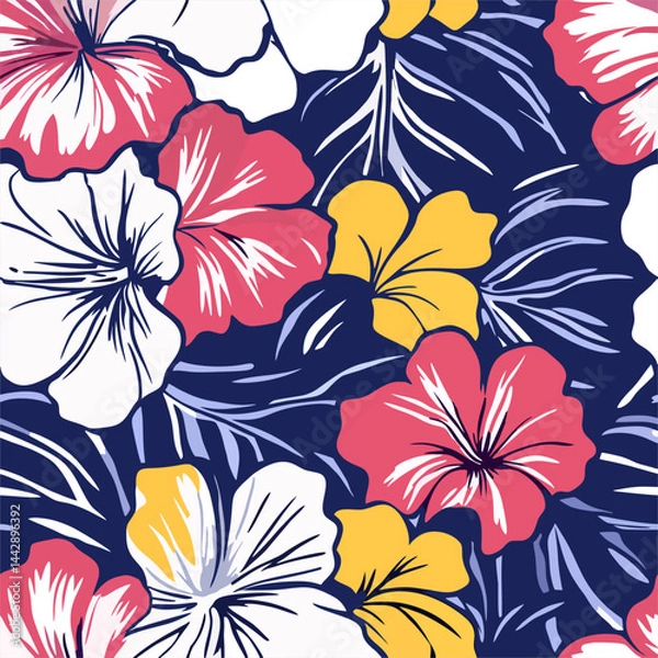 Obraz Floral Fantasia a vibrant, digitally crafted design bursts with life, showcasing stylized flowers and foliage in a vivid, eye-catching pattern, perfect for bringing a touch of the tropics.