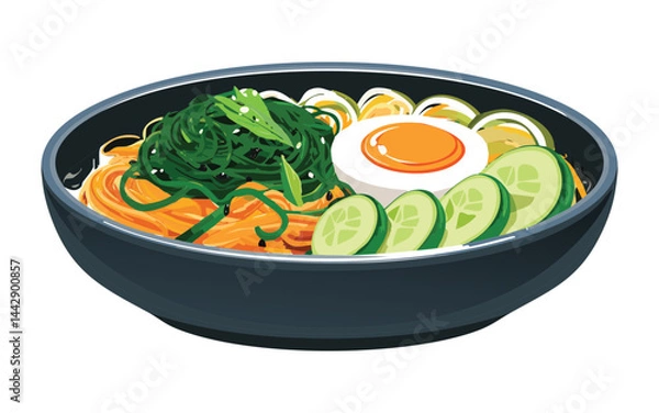 Fototapeta bibimbap vegetable salad in a bowl - vector illustration