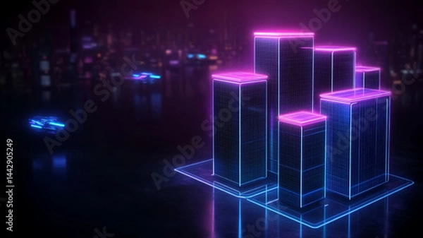 Fototapeta Futuristic cityscape with glowing skyscrapers and neon lights creating vibrant atmosphere