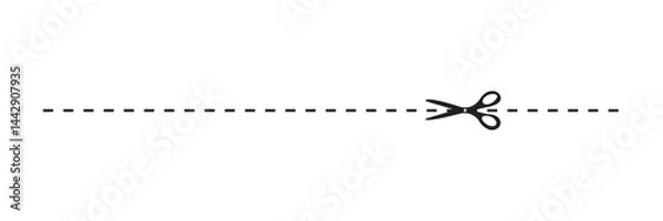 Fototapeta A short dashed straight line with a scissor icon indicating where to cut.