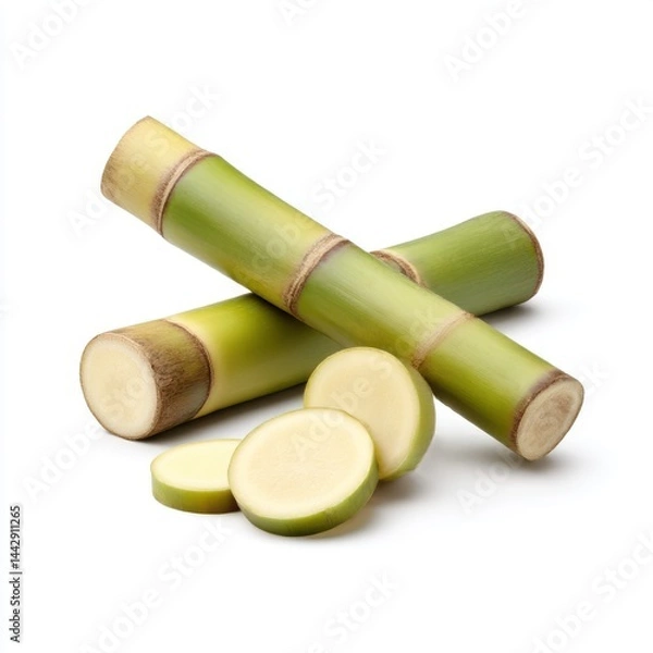 Obraz Cut sugarcane stalks isolated on white background