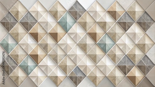 Fototapeta Abstract Geometric Pattern of Neutral-Toned Triangular Tiles in a Repeating Design