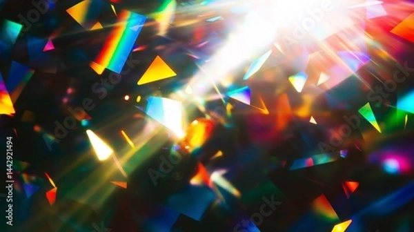 Fototapeta Blurred Rainbow Refraction Overlay Prism Light Effects with Holographic Flares & Disco Ball Textures