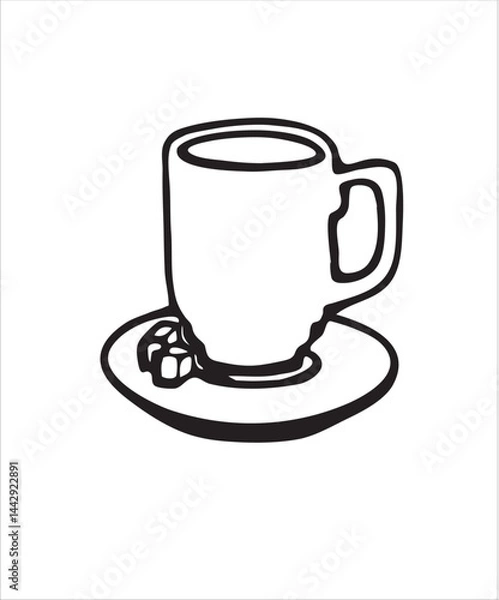 Fototapeta Vector doodles hand drawn coffee objects, coffee utensils, contoured simple doodles, cafeteria, line art vector, cup, favorite, stickers, kitchen staff