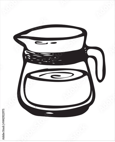 Fototapeta Vector doodles hand drawn coffee objects, coffee utensils, contoured simple doodles, cafeteria, line art vector, filter coffeepot, favorite stickers, kitchen staff