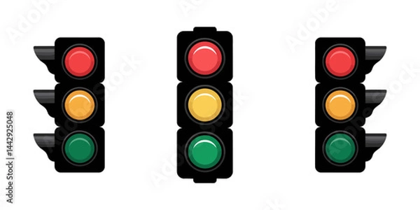 Fototapeta traffic light isolated on white, Traffic light icon set. Traffic signal signs. Street regulation system signals, road safety in the city, Traffic light interface icon in flat set isolated.