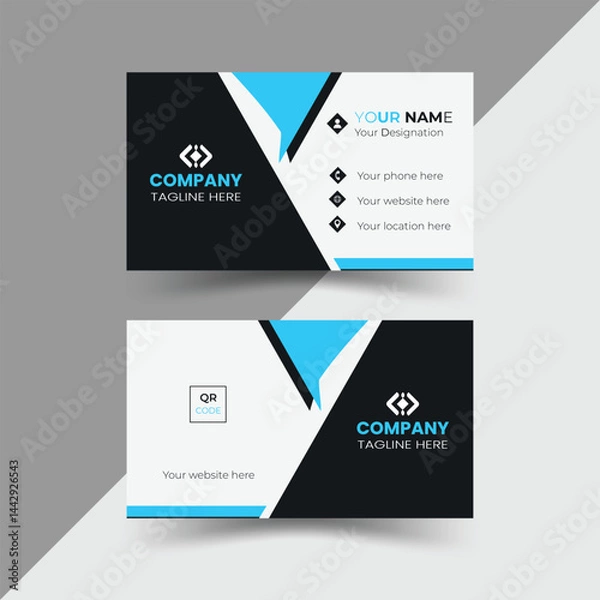 Fototapeta Modern, creative, and simple double-sided landscape orientation clean vector corporate business card template with stylish colour for business and personal use illustration design
