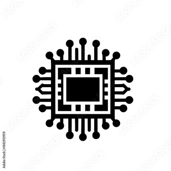 Fototapeta Minimalist Black Chip Icon - Technology, Computing, and Digital Processing Symbol