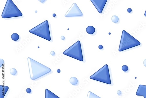 Obraz Scattered light blue and dark blue triangles and circles on white background  A playful, geometric pattern