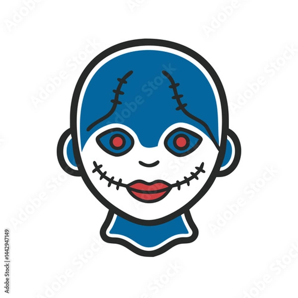 Fototapeta Creepy porcelain doll face illustration in bold colors  
