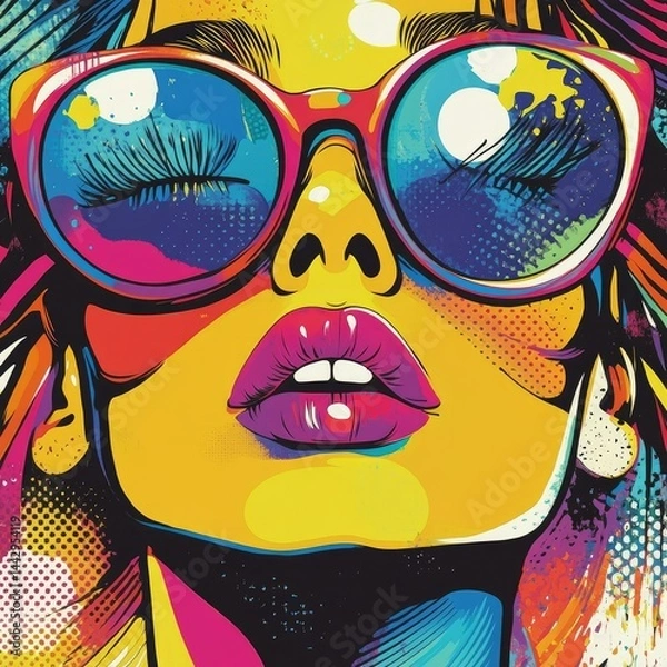 Obraz Pop Art Style Portrait of a Person – Bright Abstract Colors Bold Graphic Outlines Retro 1960s Vibes