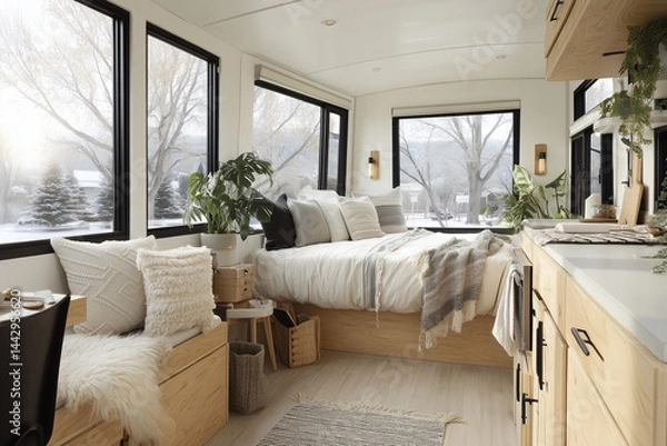Fototapeta rustic charm in a tiny house interior