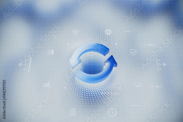 Fototapeta Update icon in futuristic space. Concept of hardware and software update, human resource changes, installing update, modernize, released new version, money transfer, maintenance and upgrading system.