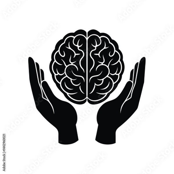 Obraz Brain Between Hands Isolated vector illustration