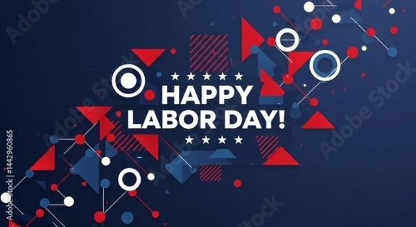 Fototapeta Labor Day Geometric Celebration: Red, White, and Blue Abstract Design.
