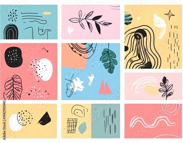 Obraz  Abstract background. Hand drawing various shapes and doodle objects. Trendy modern contempor 