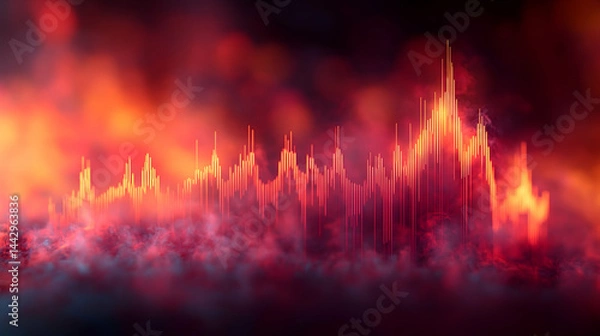 Obraz An abstract representation of sound waves with an orange and red color palette and hazy visuals