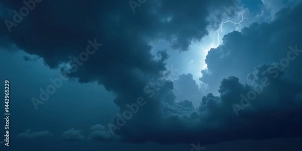 Fototapeta A Dramatic View of a Lightning Strike Piercing Through Dark and Ominous Storm Clouds