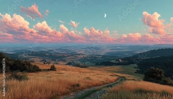 Obraz Scenic sunset view over hills