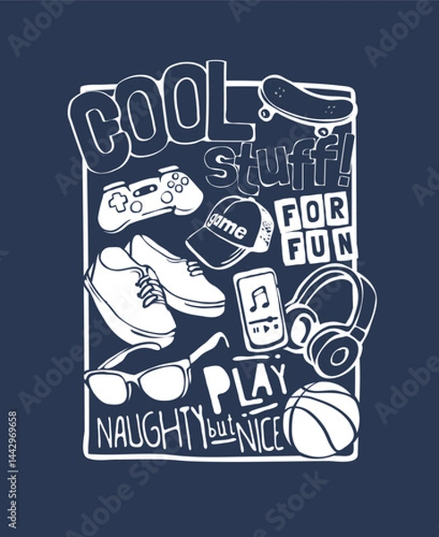 Obraz cool stuff slogan with items line art graphic vector illustration drawn by hand