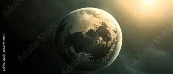 Fototapeta Desolate Alien Planet Under Distant Starlight