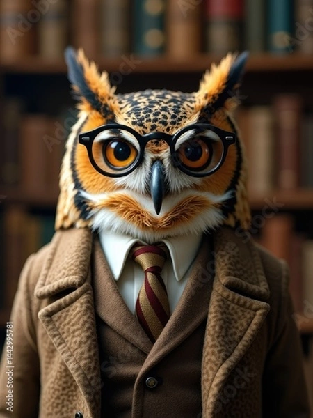 Obraz Owl in formal wear in the library