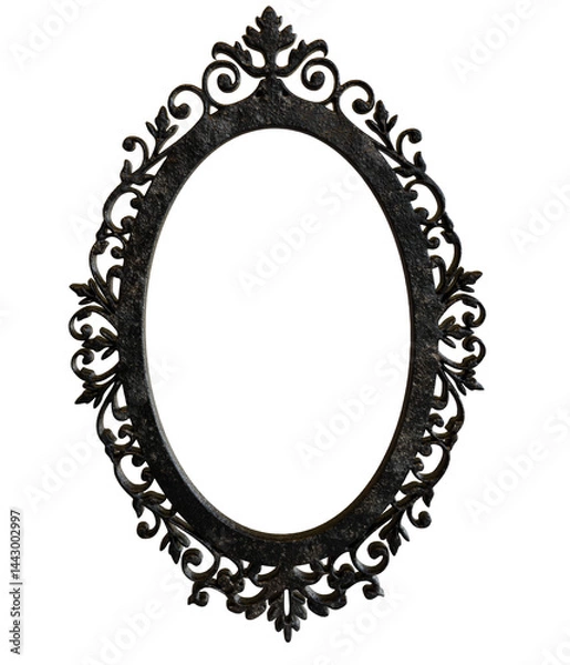 Obraz 3D rendered oval frame with ornaments isolated on transparent background