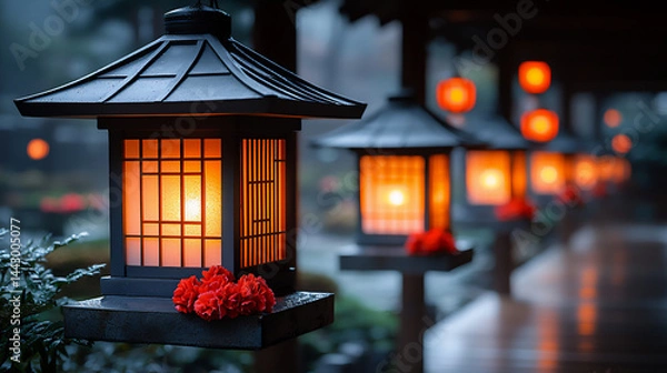 Obraz japanese lantern and carnation decoration
