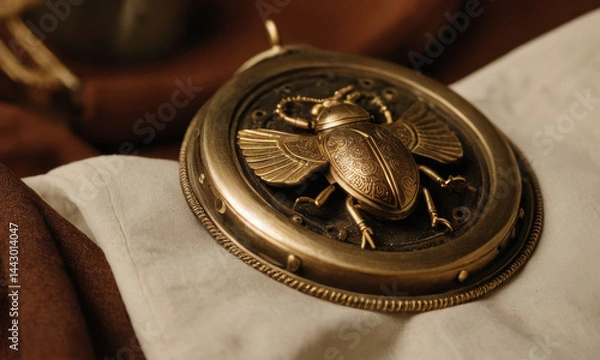 Fototapeta Close-up view of a metallic object featuring a small insect