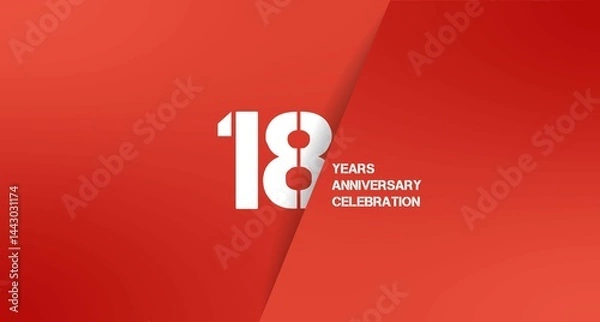 Fototapeta Celebrating 18 years of success with a vibrant red design and crisp white typography, symbolizing a milestone anniversary.