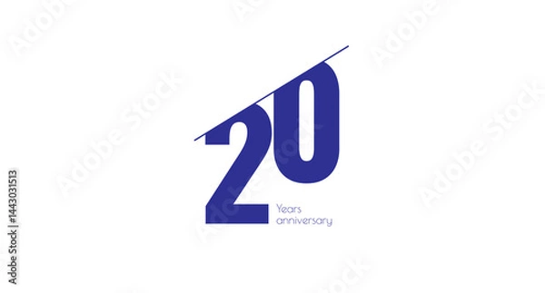 Fototapeta Anniversary Celebration: Bold blue '20' design with a linear accent, commemorating two decades on a clean white background.