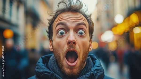 Obraz Shocked man in city street