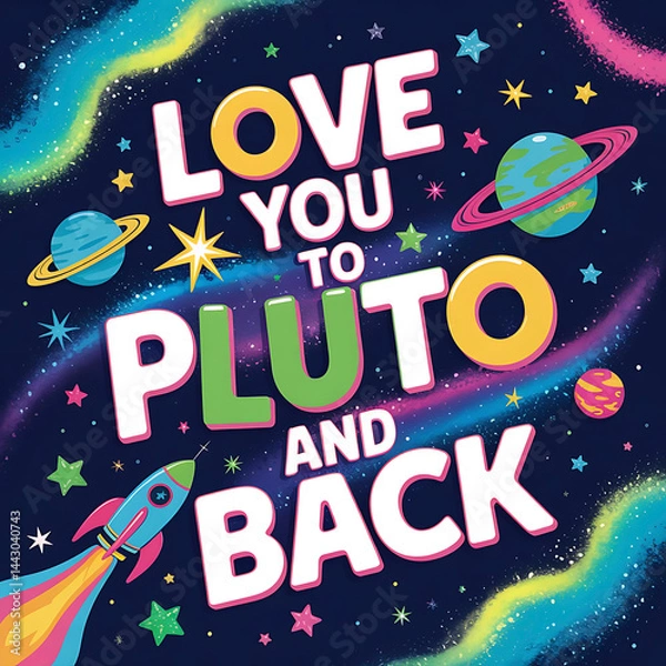 Fototapeta Expressing love for space adventures with a colorful illustration featuring planets and a rocket in a cosmic design