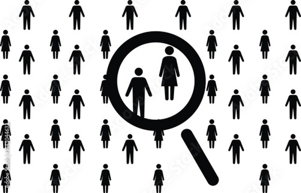 Fototapeta Target Audience Identification Concept Magnifying Glass Over Crowd Illustration