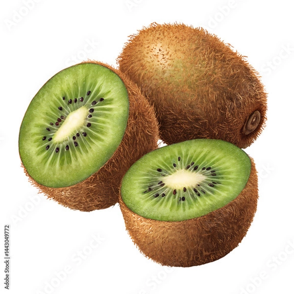 Fototapeta Fresh Kiwi Fruits Isolated on White or Transparent Background – High Quality PNG Image