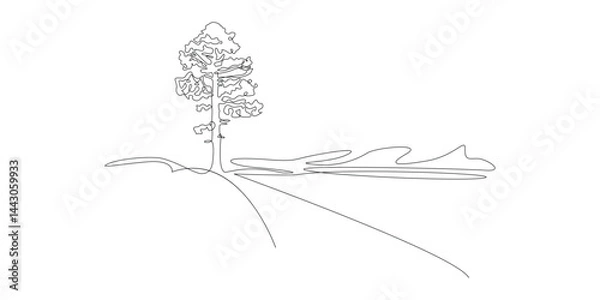 Obraz Continuous one line drawing of nature tree vector art illustration