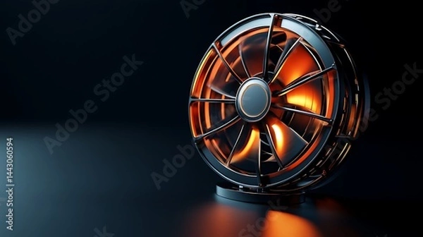 Fototapeta Stylish Electronic Fan Displayed On Minimal Black Backdrop With Room For Text And Marketing Content