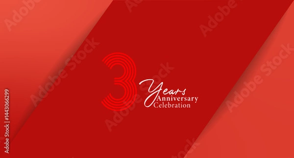 Fototapeta Striking red background celebrating a third anniversary with elegant typography and layered design elements, symbolizing achievement and growth.