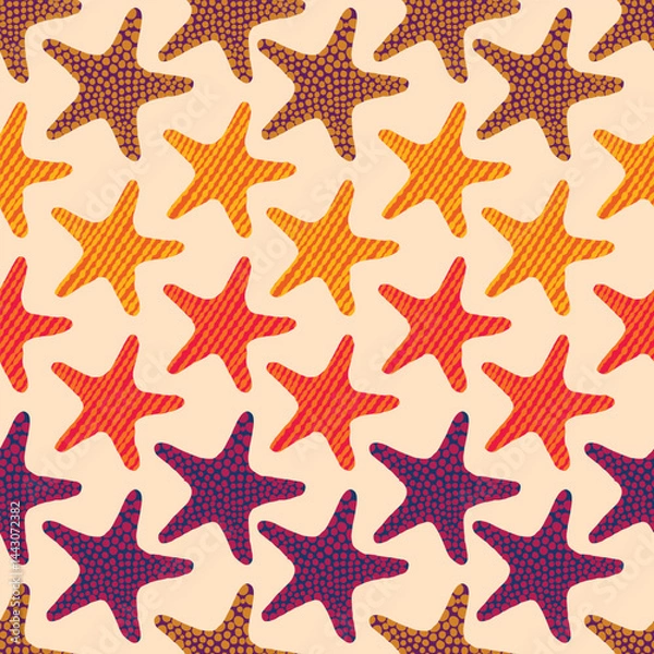 Fototapeta vector seamless hand drawn pattern with patterned starfish