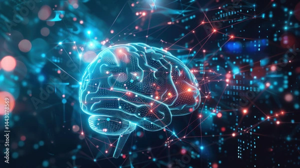 Fototapeta Glowing digital brain with AI network connections illustrating futuristic technology
