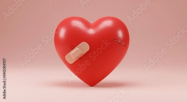 Obraz Symbolic heart with plaster on light pink surface