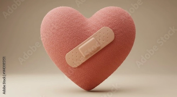 Fototapeta Tactile heart symbol with 3D soft shape and bandage