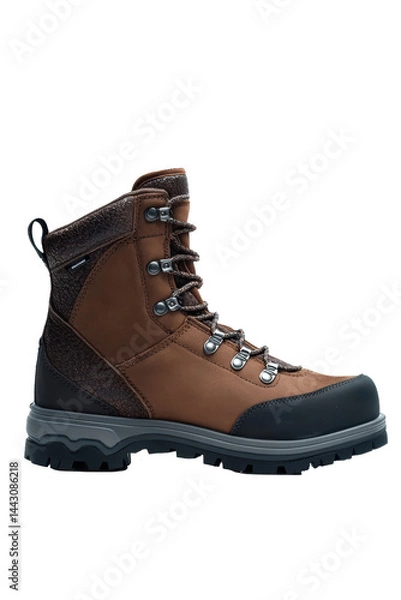 Fototapeta Isolated Brown Leather Hiking Boot