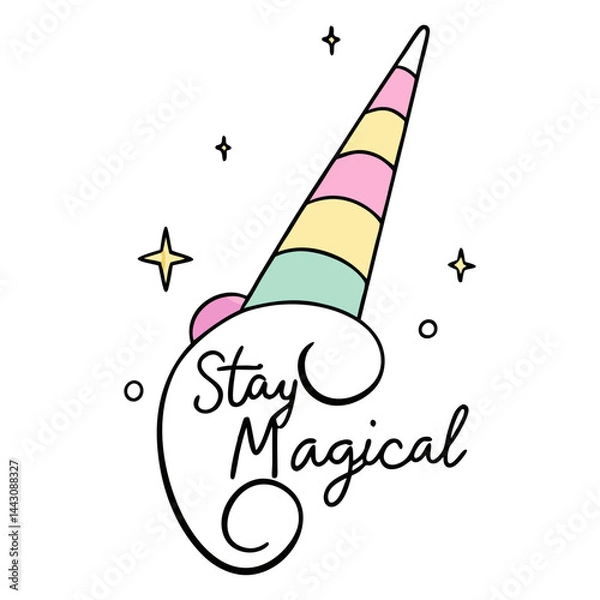 Fototapeta Unicorn horn with sparkles, pastel rainbow colors