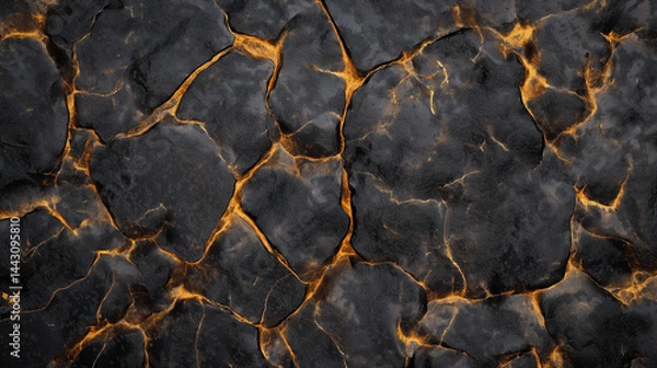 Fototapeta Lava and magma floor burning and obsidian