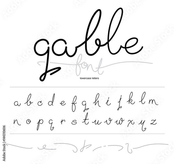 Fototapeta Alphabet in a linear style. Decorative linear elements for text processing. Lowercase drawing letters. Thin graphic typography.