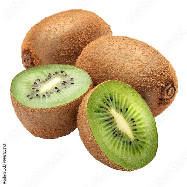 Obraz Fresh Kiwi Fruits Isolated on White or Transparent Background – High Quality PNG Image for Food and Design Use