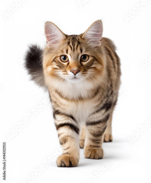 Obraz American bobtail cat with walking, isolated in a white background cutout