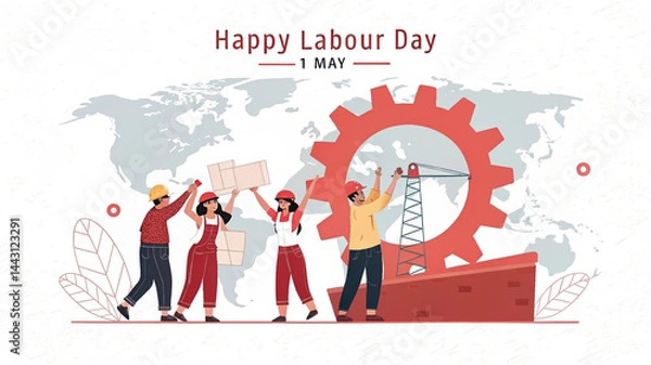 Fototapeta Happy Labor Day poster illustration, Labor Day post design, 1 may international labor day post design_0004_-happy-labour